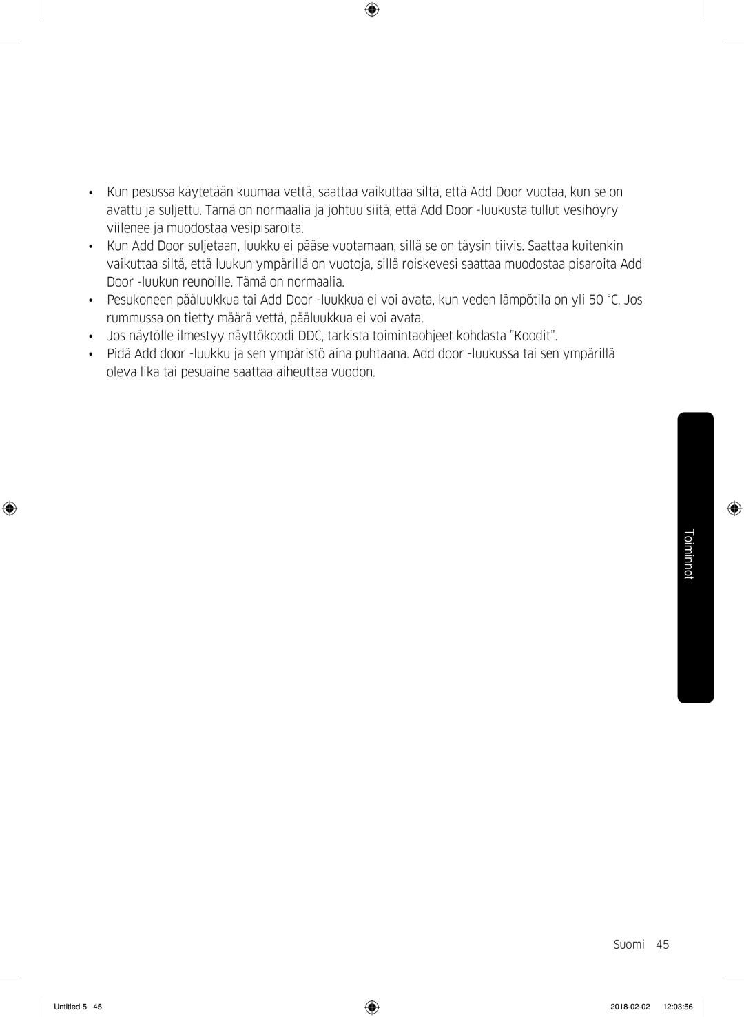 Samsung WD10N84INOA/EE manual Suomi 45  